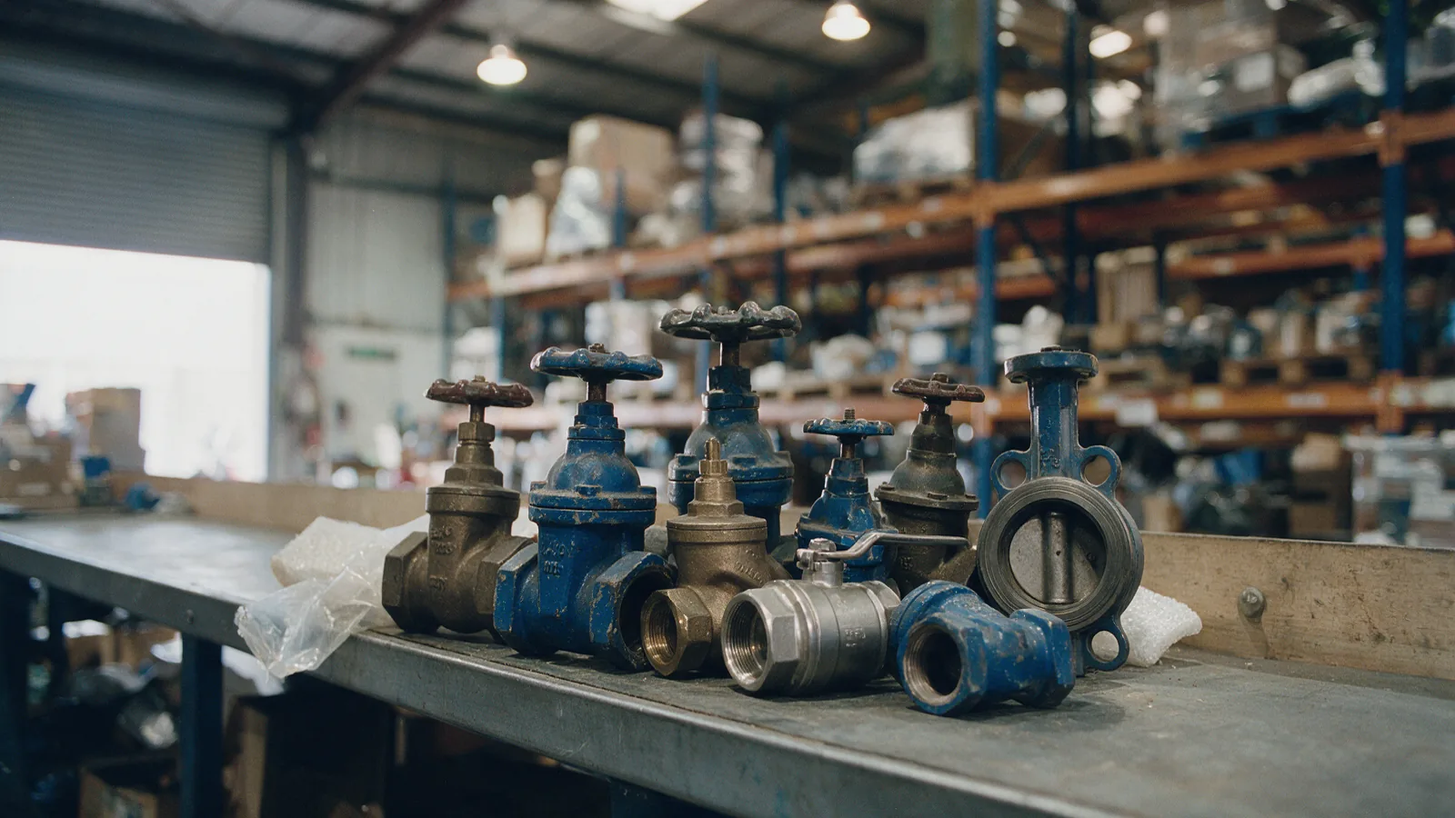 Valve bodies of several families grouped on a dark bench