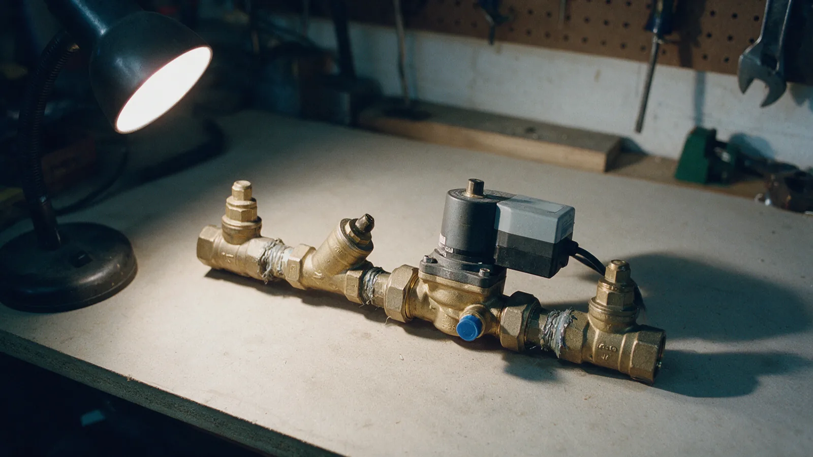 Brass terminal connection set with isolation valves, a strainer and a PICV with actuator